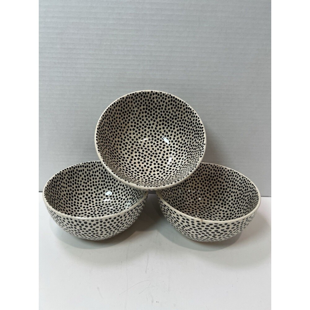 Thyme & Table Dot Collection 6" Soup Cereal Bowls Black/White Ceramic